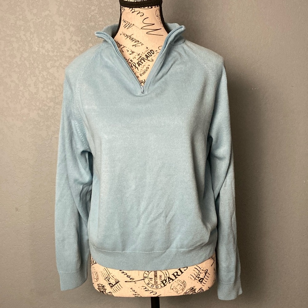 Draper’s and Damon’s Petite Chenille Quarter-zip Sweater ~ Size PXL ~  Baby Blue